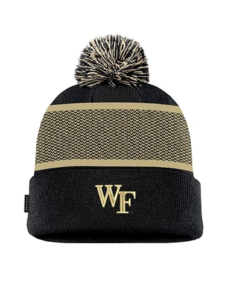 Nike Big Boys and Girls Black Wake Forest Demon Deacons 2024 Sideline Peak Cuffed with Pom Knit Hat