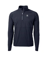 Cutter & Buck Men's Navy New York Yankees Adapt Eco Knit Hybrid Quarter-Zip Pullover Sweatshirt