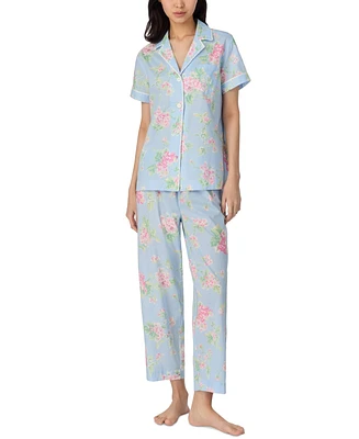 Lauren Ralph Women's Notched-Collar Cropped Pajama Set