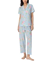 Lauren Ralph Women's Notched-Collar Cropped Pajama Set