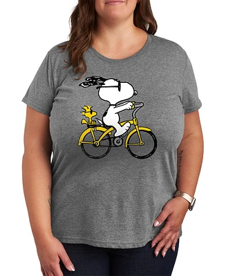 Hybrid Apparel Trendy Plus Peanuts Snoopy Bike Ride Graphic Crew Neck T-Shirt