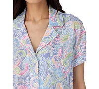 Lauren Ralph Women's Petite Notched-Collar Cropped Pajama Set