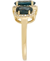 London Blue Topaz (4 ct. t.w.) & Diamond (1/4 ct. t.w.) Oval Trio Halo Ring in 10k Gold