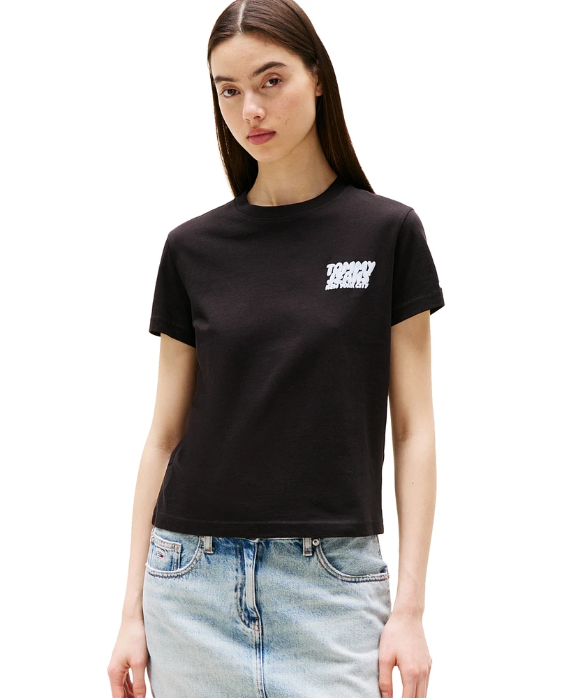Tommy Jeans Women's Cotton Regular-Fit Bubble Logo Tee