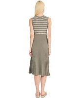 Luxely Women's Sleeveless Pleated Midi Sweater Dress