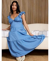 Motherhood Maternity Babydoll Ruffle Sleeve Maxi Dress
