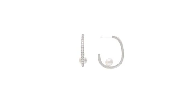 White Rhodium Clad Cz Hoop with Pearl detail