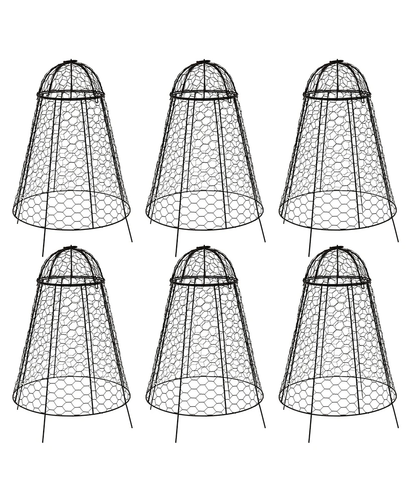 Chicken Wire Plant Protector Cage - Garden Cloche with Removable Cover - 6 Pack - Protects from Rabbits and Animals