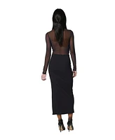 Bebe Women's Rib Mock Neck Maxi Dress with Powermesh