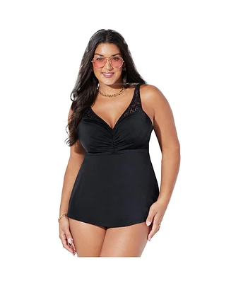 Swimsuits for All Plus Bra Crochet Underwire Tankini Top