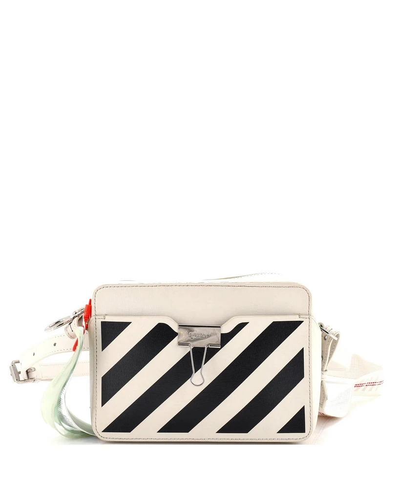 Pre-Owned Off White Small Binder Clip Camera Crossbody Bag Striped Leather