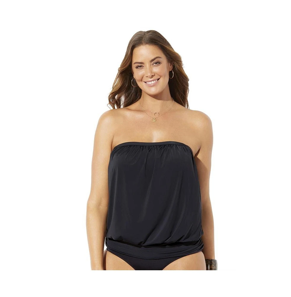 Swimsuits for All Plus Bandeau Blouson Tankini Top