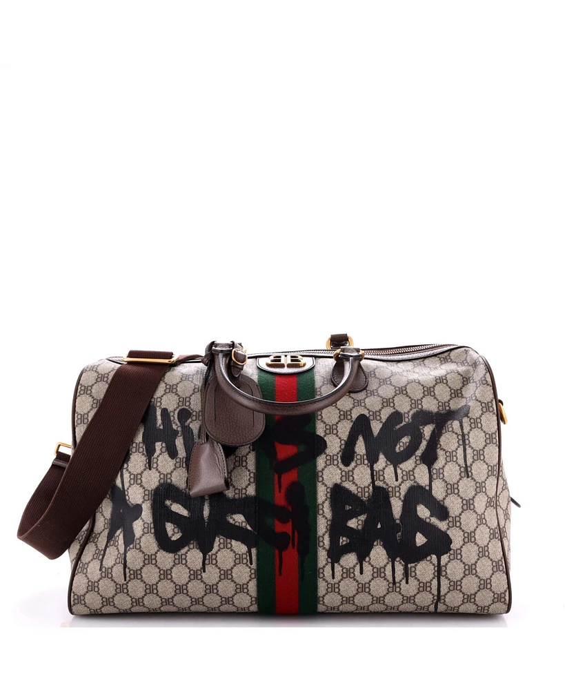 Pre-Owned Balenciaga Medium x Gucci The Hacker Project Duffle Bag Graffiti Bb Coated Canvas