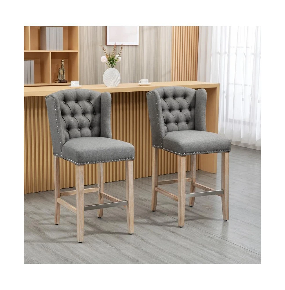 Counter Height Bar Stools Set of 2, Upholstered Kitchen Island Chairs with Solid Wood Legs-The Pop Home