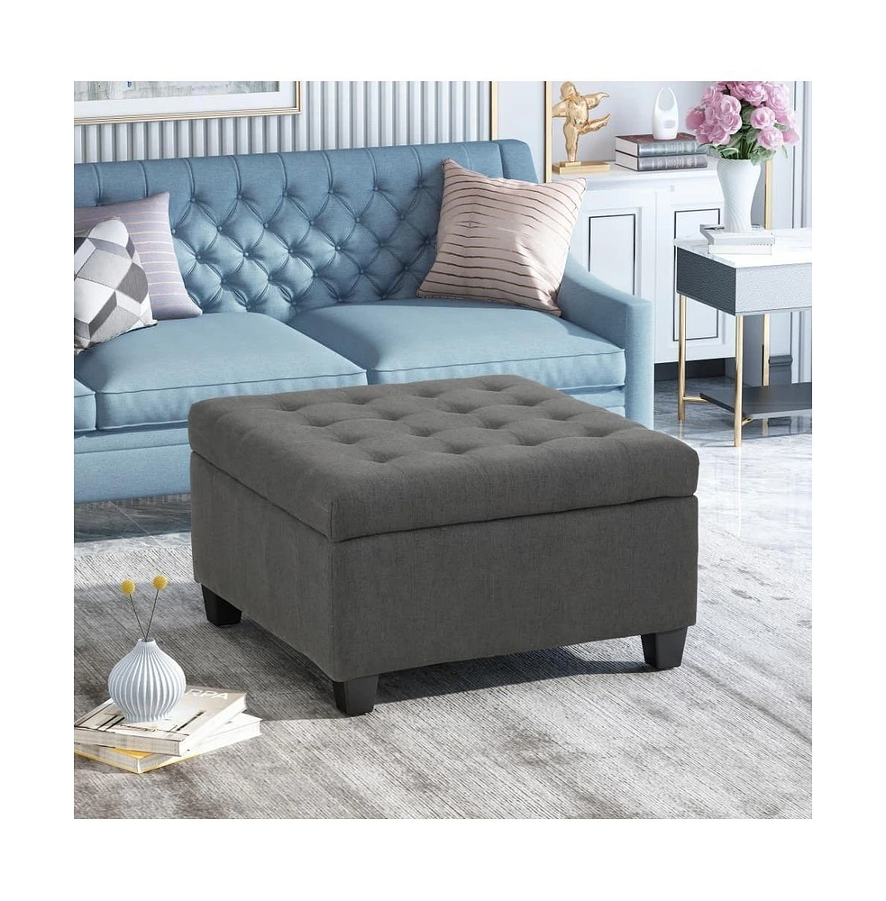 Storage Ottoman with Button-Tufted Lid, Upholstered Square Bench for Living Room, Bedroom, Entryway-The Pop Home