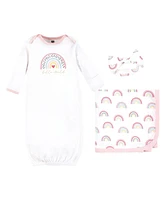 Hudson Baby Baby Girls Hudson Gown, Swaddle Blanket and Cap or Headband, Modern Rainbow, 0-6 Months