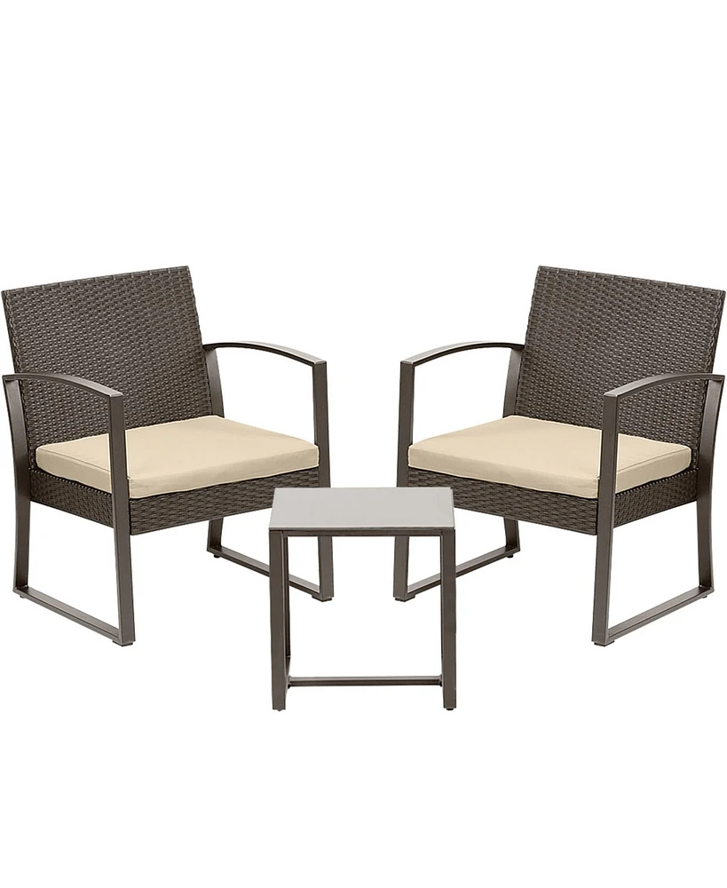 Aoodor 3-Piece Patio Furniture Set, Outdoor Rattan Wicker Chairs with Table, Sofa Set Including Cushions