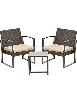 Aoodor 3-Piece Patio Furniture Set, Outdoor Rattan Wicker Chairs with Table, Sofa Set Including Cushions