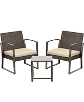 Aoodor 3-Piece Patio Furniture Set, Outdoor Rattan Wicker Chairs with Table, Sofa Set Including Cushions