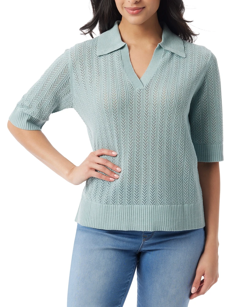Gloria Vanderbilt Women's Peggy Pointelle-Knit Polo Sweater