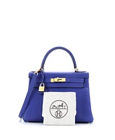 Pre-Owned Hermes Kelly 28 Handbag Blue Togo with Gold Hardware