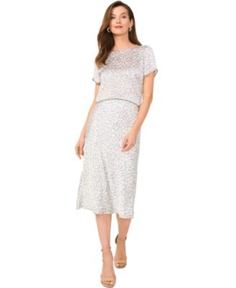 Vince Camuto Womens Abstract Print Top Pull On Midi Skirt