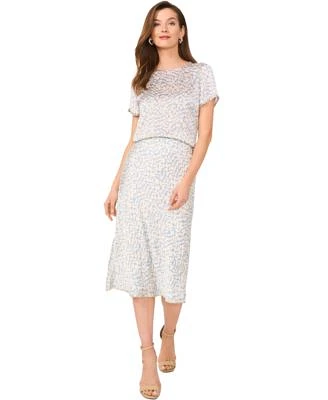 Vince Camuto Womens Abstract Print Top Pull On Midi Skirt