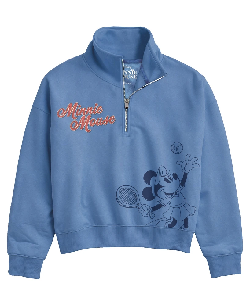 Disney Big Girls Minnie French Terry Long Sleeve Tennis Top