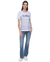 Karl Lagerfeld Paris Women's Embellished Stripe Crewneck Tee