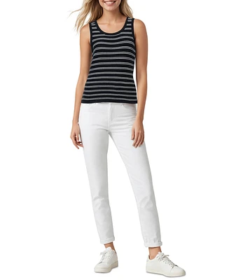 Three Dots Women's Olive Striped Sleeveless Knit Top