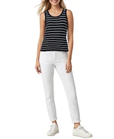 Three Dots Women's Olive Striped Sleeveless Knit Top