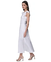 Karl Lagerfeld Paris Women's Lace-Inset Flutter-Sleeve Midi Dress