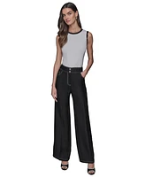 Karl Lagerfeld Paris Women's Linen-Blend Wide-Leg Pants