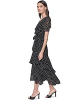 Karl Lagerfeld Paris Women's Dot-Print Ruffle Midi Dress