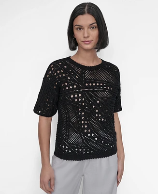 Dkny Women's Cotton Short-Sleeve Crochet Sweater