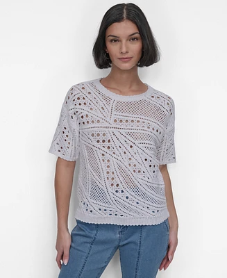 Dkny Women's Cotton Short-Sleeve Crochet Sweater