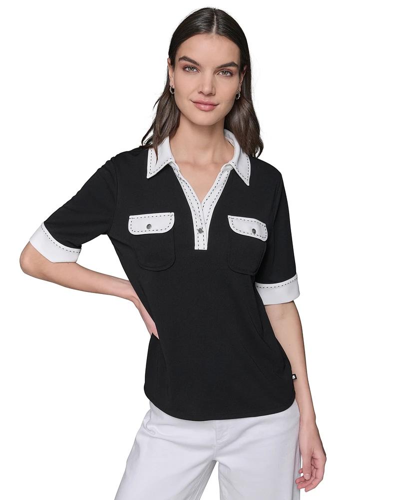 Karl Lagerfeld Paris Women's Oversized Contrast-Trim Top