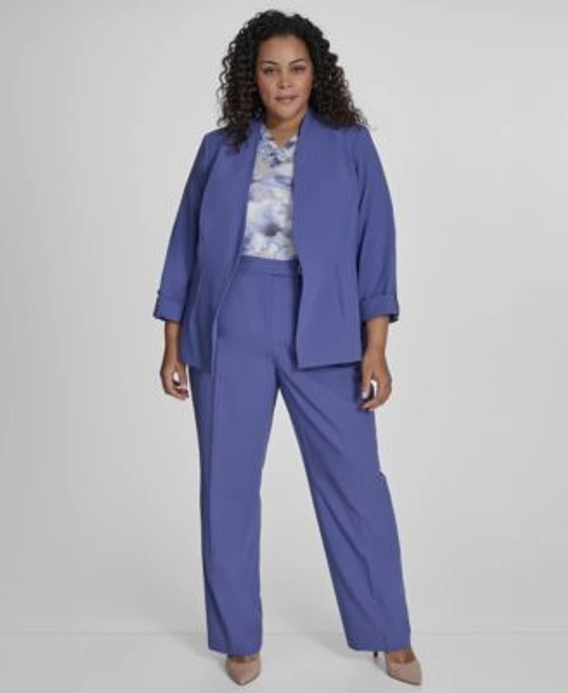 Calvin Klein Plus Size Open Front 3 4 Sleeve Blazer Printed V Neck Sleeveless Top Lux Modern Fit Wide Leg Pants