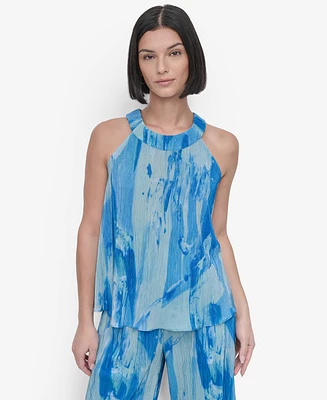 Dkny Women's Printed Plisse Sleeveless Blouse