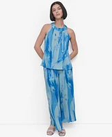 Dkny Women's Printed Plisse Sleeveless Blouse