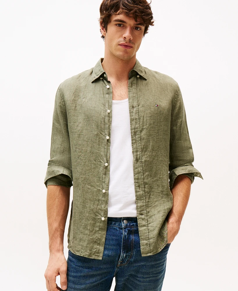 Tommy Hilfiger Men's Pigment-Dyed Linen Button-Down Long Sleeve Shirt