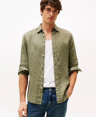 Tommy Hilfiger Men's Pigment-Dyed Linen Button-Down Long Sleeve Shirt