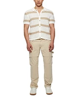 Guess Men's Joshua Relaxed Fit Short Sleeve Button-Front Striped Sweater