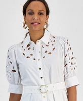 I.n.c. International Concepts Petite Belted Eyelet Mini Dress, Exclusively at Macy's