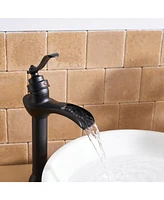 Waterfall Single Hole Single-Handle Vessel Bathroom Faucet With Pop-up Drain Assembly in Matte Black