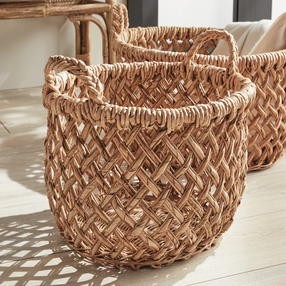 Emlyn Rattan Decorative Baskets Set of 2 With Side Handles