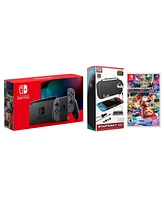 Nintendo Switch 32GB Console Gray Joy-Con Bundle with Surge 11-In-1 Accessory Starter Pack and Mario Kart 8 Deluxe