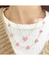 The Lovery Bubblegum Pink Heart Station Necklace 14K Gold