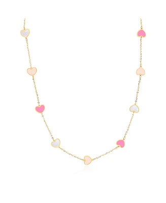 The Lovery Pink Mixed Heart Station Necklace 14K Gold