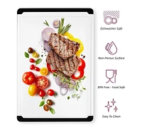 Large Cutting Board - Plastic Boards for Kitchen, 18 x 12 Inch with Rubber Edges, Juice Grooves, Non-Slip, Dishwasher Safe